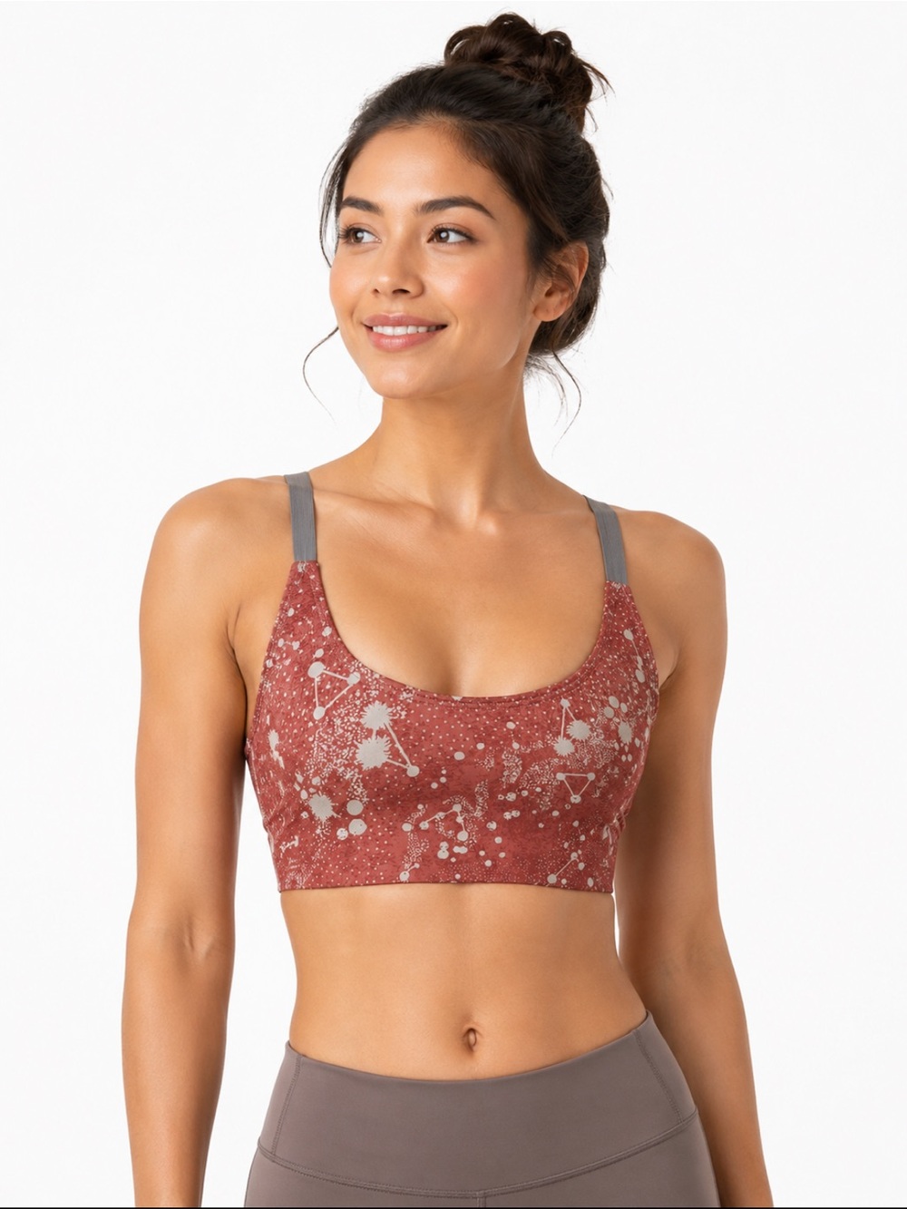 Onzie Rust Constellation Print Scoop Sports Bra Gray Straps Size Small-Medium